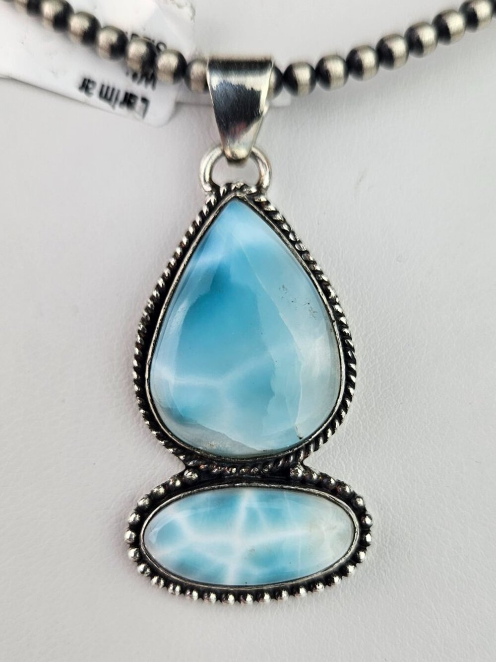 NWT Larimar Silver Plated 2 Stone Teardrop/Oval Pendant
